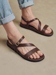 Solecia Women's Simple Comfortable Flat Casual Brown Sandals For Daily Wear, Travel And Vacation - Brown - View 2