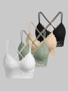 SHEIN MOD 4sets Floral Lace Bra & Boyshorts Lingerie Set - Multicolor - View 8