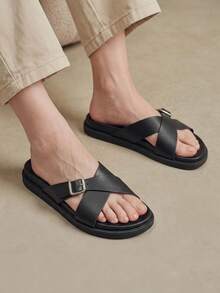 Solecia Ladies Fashion Black Comfortable Flat Boken Beach Sandals - Black - View 2