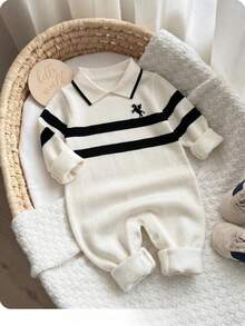 Baby Boy Colorblock Striped Sweater Romper - Beige - View 1
