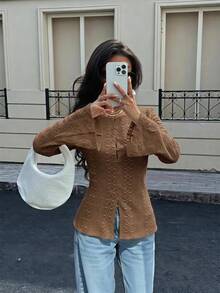 Siren Gaze Blus Lengan Panjang Bordir Terbaru untuk Wanita, Cocok untuk Semua Musim - Khaki - View 1