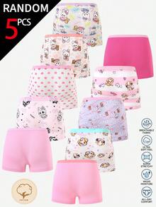 SHEIN [5 Sets Random] Girls Toddler Stylish Underwear,Soft Cotton Cartoon Rabbit Pattern Heart Graphics Striped Designs Light Pink White Purple Boxer Briefs - Multicolor - View 2