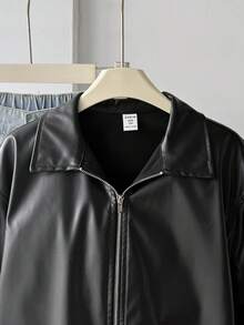 SHEIN Tween Girl Tween Girl Tween Girl 秋冬休閒 PU 皮革外套，日常秋/冬穿著 - 黑色 - 查看 5