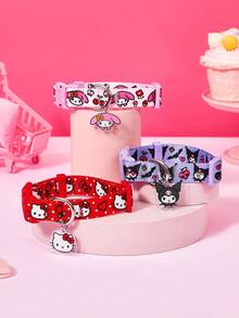 HELLO KITTY AND FRIENDS | PETSIN 1件粉色卡通熱轉印寵物項圈，清晰且耐褪色印花。可調節長度並附有牽繩掛鉤，提供更多尺寸選擇，適用於貓狗。可愛設計，捕捉您與寵物之間溫馨的友誼時刻 - 粉色 - 查看 3