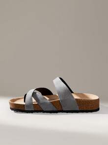 Solecia Sandal Pantai Kasual Wanita dengan Gesper yang Dapat Diatur untuk Sepatu Musim Panas Natal - Flanel abu-abu - View 9