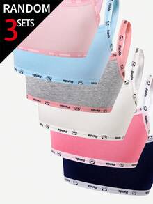 [3 Random Sets] Tween Girls Traceable Cotton Camisole And Triangle Bra Set, Solid Textured Fabric Offered In Six Gentle Assorted Pastel Shades - Multicolor - View 4