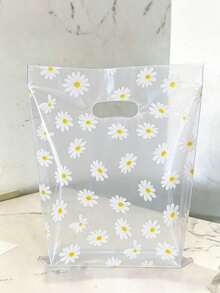 100pcs White Daisy Pattern Plastic Shopping Bags, High-End Shopping & Retail Bags With Embossed Handle Design, Suitable For White Daisy, White Daisy Etc. Thank You Gifts (With Thank You Tags/Signatures), Reusable White Daisy Pattern Shopping Bags - transparent - View 7