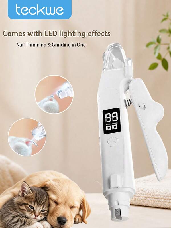Teckwe 2-In-1 Pet Nail Trimmer, Electric Dog Nail Filer, 2 LED Lights, USB Rechargeable, Suitable For Large And Medium-Sized Dogs And Cats, Nail Trimming Solution, USB Rechargeable Trimmer, Pet Nail Filer, Gift Suitable For 150 Holidays Worldwide200mAh