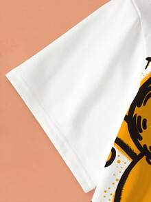 GARFIELD | SHEIN Conjunto casual de camiseta de manga corta con estampado de dibujos animados y pantalones cortos para niño preadolescente - Blanco - Ver 4