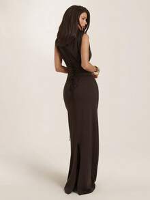 SHEIN BAE Women's Brown Cinched Waist Sexy Elegant Dress, Brown Dress, Suitable For Daily Wear, Dating, Night Out, Nightclub, Party, Gathering, Cocktail Party, Pool Party, Back To School, Holiday Dress, Music Festival Outfit, Country Music Festival Outfit, Halloween - Brown - View 2