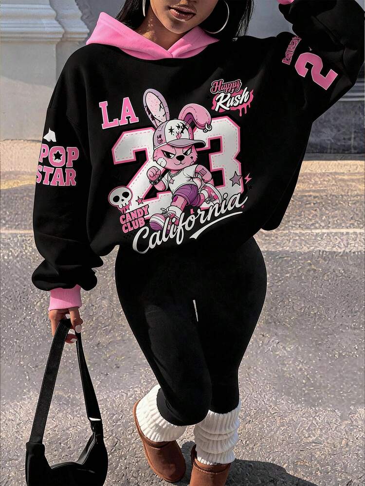 Slaydiva New Fall/Winter Women's Stylish Hoodie/Y2K/Streetwear/Going Out/Back To School/Holiday/Autumn/Boho/Casual/Preppy Style/CUTE/Rabbit NO.23 Graphic - Multicolor - View 3