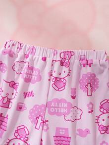 HELLO KITTY AND FRIENDS | SHEIN 女嬰字母印花短袖T恤與短褲休閒套裝 - 粉色 - 查看 6