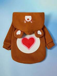 Care Bears X PETSIN 1件 Tenderheart 熊卡通印花棕色刷毛保暖連帽衛衣，適用於貓狗，彈性舒適，適合舒適的室內時光或寒冷夜晚的戶外散步 - 棕色 - 查看 2