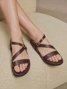 Solecia Women's Simple Comfortable Flat Casual Brown Sandals For Daily Wear, Travel And Vacation - Brown - View 7