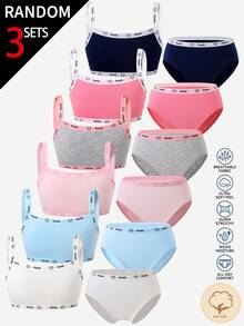 [3 Random Sets] Tween Girls Traceable Cotton Camisole And Triangle Bra Set, Solid Textured Fabric Offered In Six Gentle Assorted Pastel Shades - Multicolor - View 1
