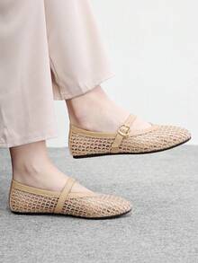 CUCCOO BIZCHIC 女款經典時尚簡約圓頭平底鞋，網紗設計，透氣舒適，氣質百搭女鞋 - 香檳色 - 查看 4