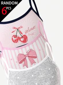 SHEIN Genkimix Kids 6件套大童休闲圆领无袖背心式文胸，采用柔软轻盈的棉质针织面料制成。粉色和藏蓝色为主色调，饰有爱心、星星、豹纹和卡通动物印花。适合夏季及四季日常穿着，为孩子提供舒适的支撑，方便叠穿。 - 彩色 - 查看 5