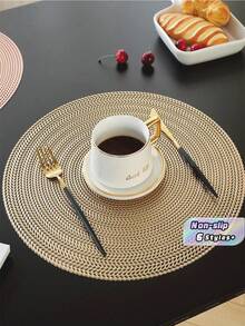 Hotel/Restaurant Round Placemats, PVC Non-Slip Waterproof Table Mats, Gold/Silver Heat Insulation Coasters, Washable, Protect Surface, Suitable For Wedding, Christmas, Party, Home Kitchen Dining Decor - Multicolor - View 2