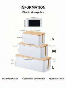 SHEIN 1 pieza Caja de almacenamiento de cables de bambú y madera, caja de almacenamiento de cables de datos, caja de gestión de cables de alimentación, caja de clasificación, estantería de cables de computadora y caja de enchufes - Blanco - Ver 13