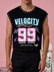 FROVYX Vintage Racing Style Rivet Metal Decor Black Cropped Tank Top, Suitable For Fashion-Forward Young People Seeking Individuality - Black - View 5