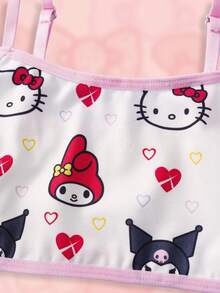 HELLO KITTY AND FRIENDS | SHEIN قميص كاجوال يومي مطبوع برسوم كرتونية للفتيات المراهقات - الأسود - مشاهدة 4