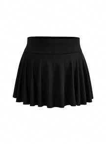 SHEIN Cheerettes 女款大尺碼純色休閒健身裙褲，附口袋 - 黑色 - 查看 4