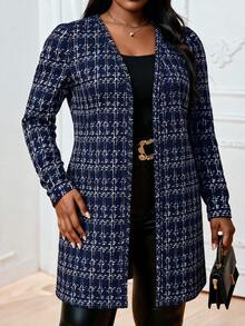 SHEIN Lady Plus Size Women's Plaid Casual Versatile Daily Outing Long Sleeve Jacket - Multicolor - View 4