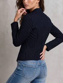 Solivie Women's Fashion Commuter Office Navy Blue Jacket, Works For Women, Autumn For Women Fall Women Clothes Women Winter Coat Jacket Elegant 70s Retro - Navy Blue - View 3
