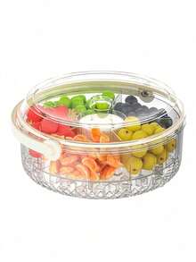 1pc Round Multifunctional Storage Container With Lid Airtight Sealed Compartments Portable Ice Keeping Basket For Camping Outdoor Home Use Christmas Birthday Gift Ideas Must Haves - Clear - View 13