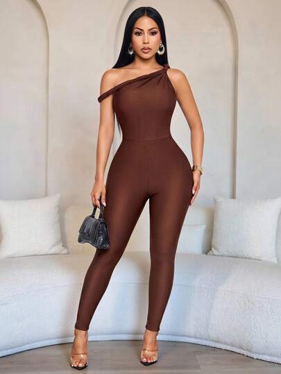 SOLERSUN Tuta elegante casual da donna, con spalla singola e twist, senza maniche con spalle scoperte asimmetriche, vita alta e vestibilità aderente, capo di moda Y2K per uso quotidiano e streetwear