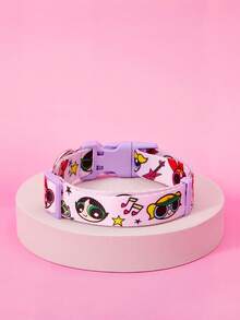 THE POWERPUFF GIRLS X PETSIN 1pc Purple Pet Dog Collar With Cute Cartoon Print, Adjustable Quick-Release Buckle, Comfortable Everyday Wear For Small And Medium Dogs - Mauve Purple - View 5