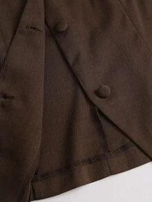 Sweetra Vintage Commuter Minimalist Intellectual Casual Young Lady Simple Business Daily Commute Business Meeting Afternoon Tea Top V-Neck Sleeveless Front Placket Three Same-Color Buttons High-Waist Pleated Wide-Leg Two Pieces Set - Brown - View 7