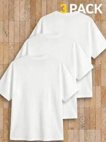 HIMLAND Men's Solid Color Crew Neck Knit Casual Short Sleeve T-Shirt - White - View 2