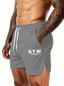 Gym Rark 男士抽繩腰字母圖案休閒日常旅行運動短褲 - 淺灰色 - 查看 3