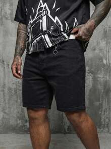 Manfinity ZONE917 Plus Size Men's Casual Versatile Solid Color Denim Shorts Black Jean Shorts Men Going Out Hang Out Vacation Tropical Urban - Black - View 2