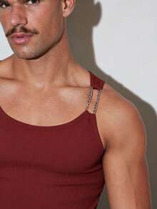 FeverCity Men's Cotton Ribbed Slim Fit Sexy Charming White Tank Top - Burgundy - View 6