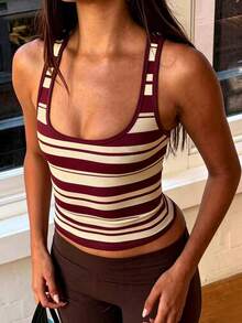 Rovax Women's Striped Colorblock Slim Fit Versatile Daily Casual Top - Multicolor - View 1