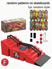 1Pc Finger Skateboard Game(Skateboard Pattern And Skateboard Wheel Color Random), Outdoor Game Set,Ramp Set, Mini Finger Skateboard ,Park Ramp Kit ,Fingerboard Half Pipe, Ultimate Parks Training Props Accessories - Multicolor - View 8