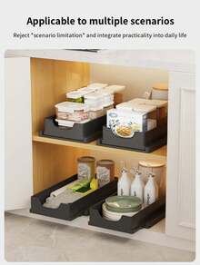 A Versatile, Retractable Water Basin Under-Cabinet Drawer Unit With Adjustable Width From 17.1 Inches To 26.77 Inches, Suitable For Storage, Kitchen, Bathroom, And Living Room Drawer Organization. It Features Sliding Rail Design For Easy Access. - Black - View 6