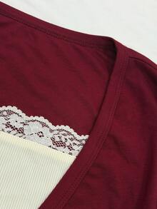 IslaSuriya Women's V-Neck 2 In 1 Long Sleeve Top - Burgundy - View 3