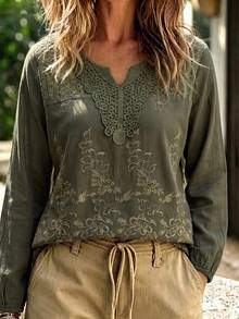 Linhara CURVE Plus Size Woven Printed Casual Autumn Shirt - Green - View 1