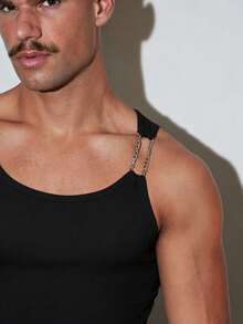 FeverCity Men's Cotton Ribbed Slim Fit Sexy Charming White Tank Top - Black - View 6