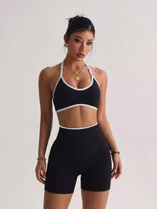 SHEIN Dewbera 女款無縫瑜伽運動套裝 - 黑色 - 查看 5