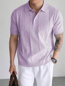 Claim Dot Men's Solid Color Casual Versatile Daily Wear Knit Top - Purple - View 8