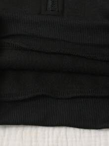SHEIN Playful Pals 2件組女嬰春/秋季粉色拼接運動休閒馬尾刺繡半拉鍊立領長袖套頭運動衫與側條紋寬腿褲套裝，女嬰秋冬穿搭，女嬰返校穿搭 - 黑色 - 查看 6