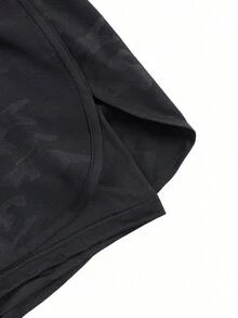 Coreblaze Men's Camouflage Print Drawstring Waist Double Layer Sports Shorts - Black - View 5