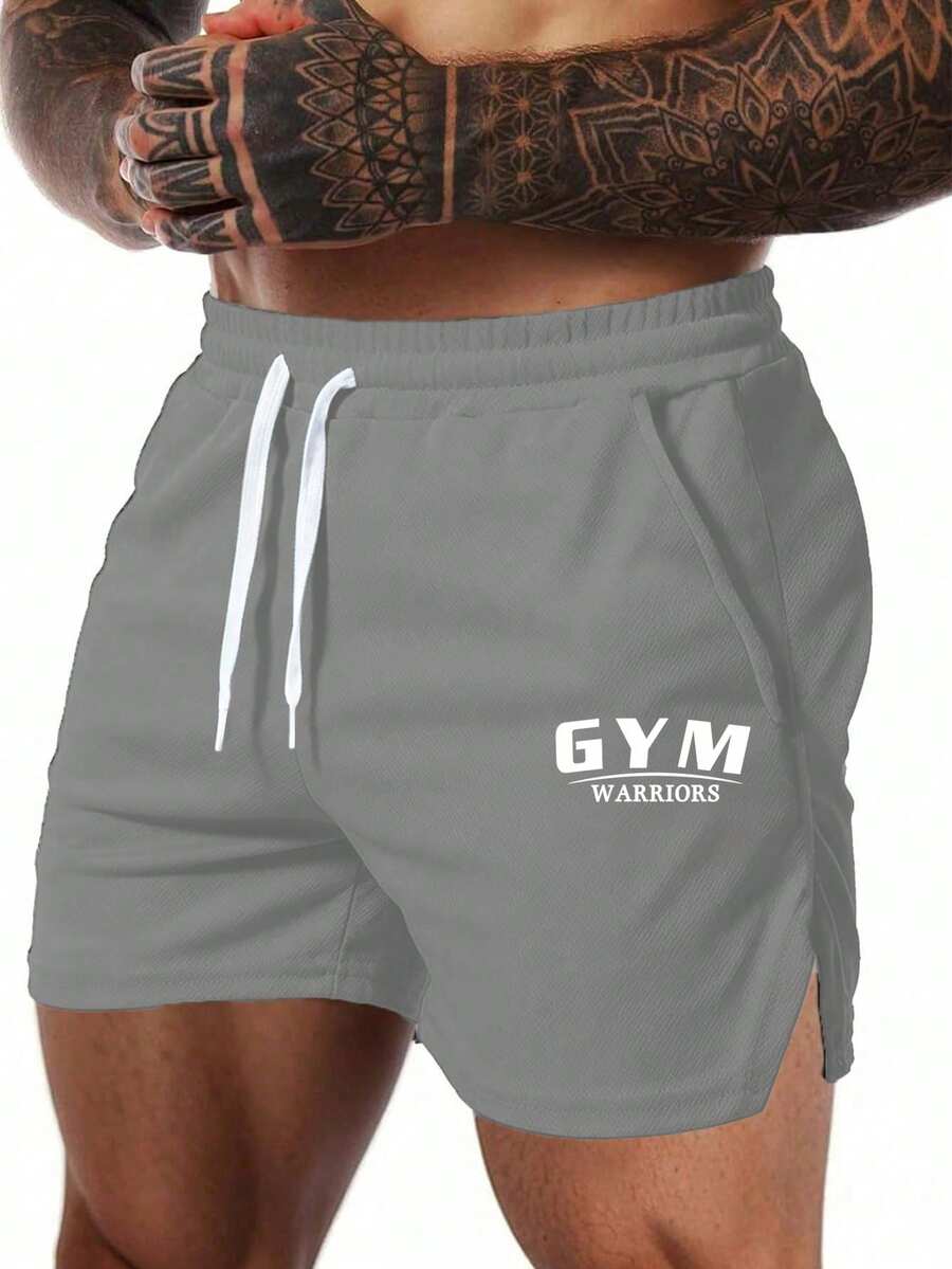 Gym Rark 男士抽繩腰字母圖案休閒日常旅行運動短褲 - 淺灰色 - 查看 1