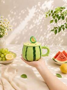 Creative Watermelon Ceramic Mug Gift Box With Lid & Straw, Cute Summer Couple Water Cup, Birthday Gift For Girls - Multicolor - View 12