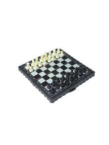 Foldable Magnetic Chess & Checkers Board Set With Storage Design, Portable 2-In-1 Tabletop Puzzle Game For Family Entertainmen - Black and White - View 8