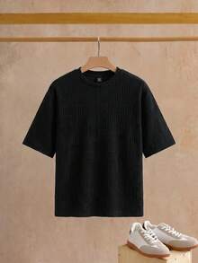 HIMLAND Camiseta de hombro caído de corte holgado para hombre en color liso - Gris Oscuro - Ver 1